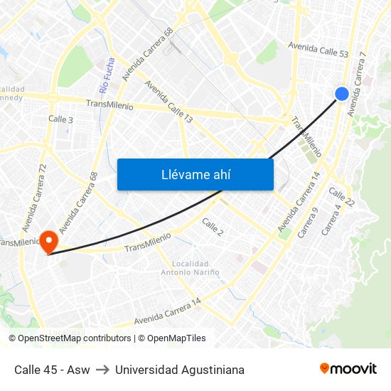 Calle 45 - Asw to Universidad Agustiniana map