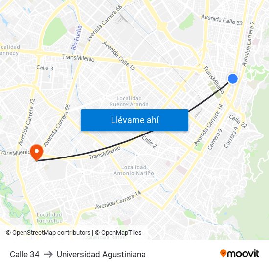 Calle 34 to Universidad Agustiniana map