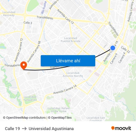 Calle 19 to Universidad Agustiniana map