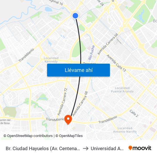Br. Ciudad Hayuelos (Av. Centenario - Av. C. De Cali) to Universidad Agustiniana map