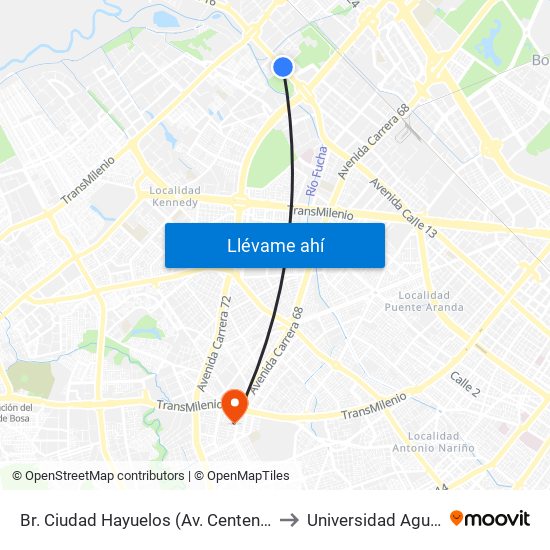 Br. Ciudad Hayuelos (Av. Centenario - Kr 78g) to Universidad Agustiniana map