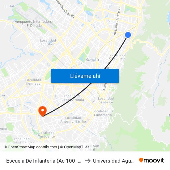 Escuela De Infantería (Ac 100 - Kr 11a) (B) to Universidad Agustiniana map