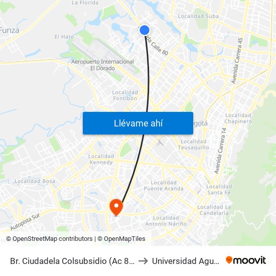 Br. Ciudadela Colsubsidio (Ac 80 - Kr 112a) to Universidad Agustiniana map