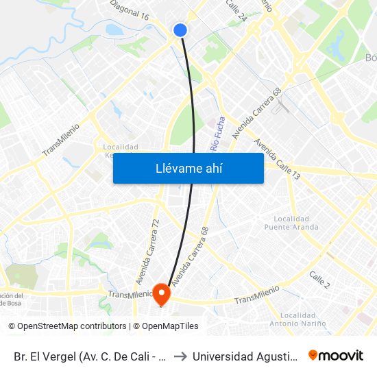 Br. El Vergel (Av. C. De Cali - Cl 18) to Universidad Agustiniana map