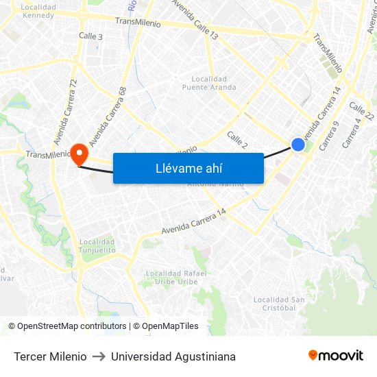 Tercer Milenio to Universidad Agustiniana map