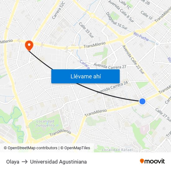 Olaya to Universidad Agustiniana map