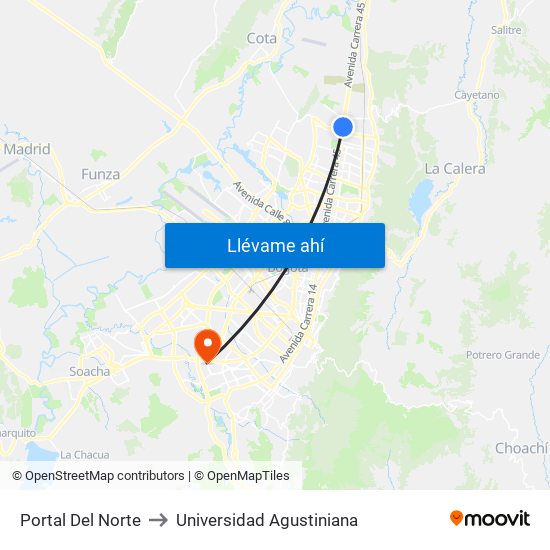 Portal Del Norte to Universidad Agustiniana map