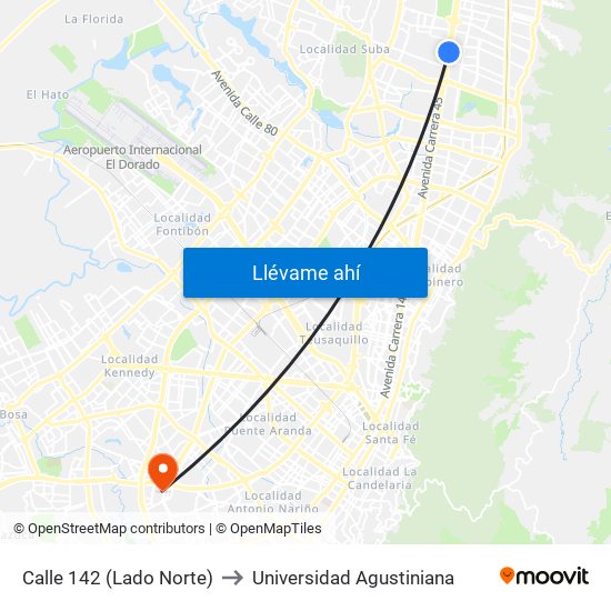 Calle 142 (Lado Norte) to Universidad Agustiniana map