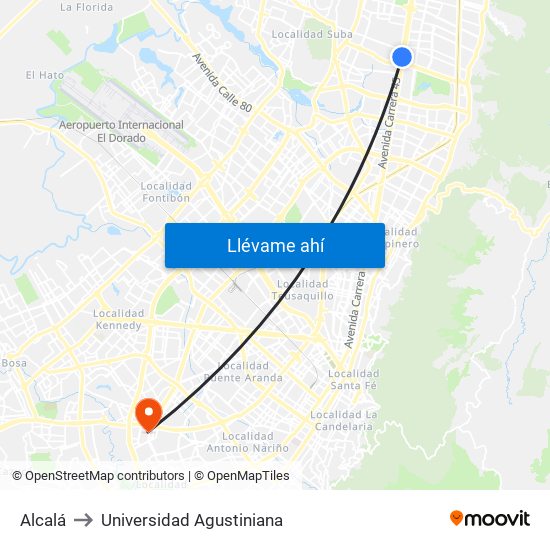Alcalá to Universidad Agustiniana map