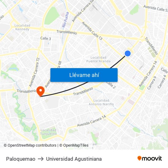 Paloquemao to Universidad Agustiniana map