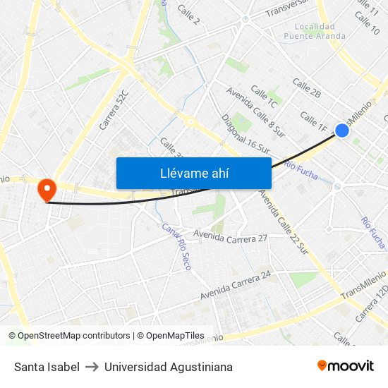 Santa Isabel to Universidad Agustiniana map