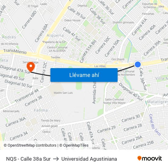 NQS - Calle 38a Sur to Universidad Agustiniana map