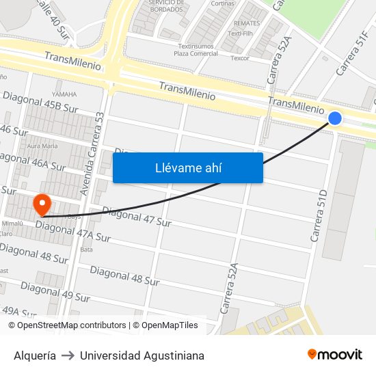 Alquería to Universidad Agustiniana map