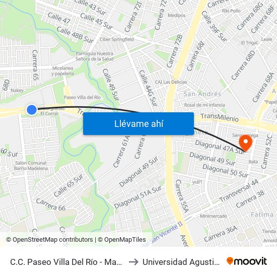 C.C. Paseo Villa Del Río - Madelena to Universidad Agustiniana map