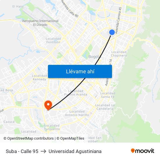 Suba - Calle 95 to Universidad Agustiniana map