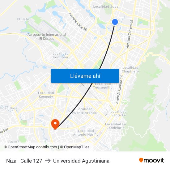 Niza - Calle 127 to Universidad Agustiniana map