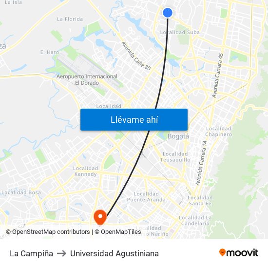 La Campiña to Universidad Agustiniana map