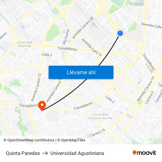 Quinta Paredes to Universidad Agustiniana map