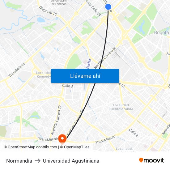 Normandía to Universidad Agustiniana map