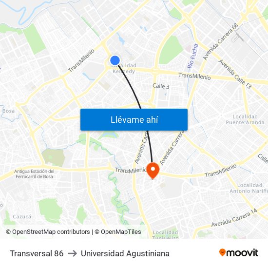 Transversal 86 to Universidad Agustiniana map