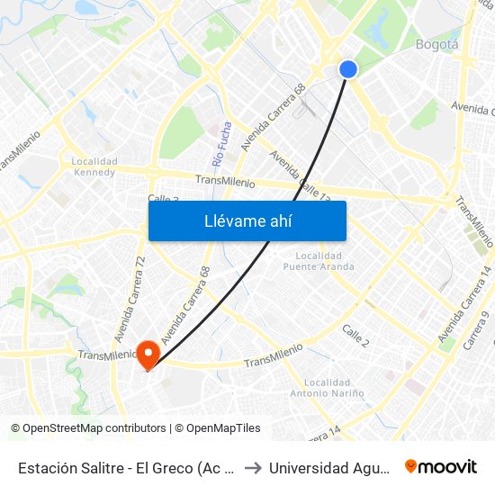 Estación Salitre - El Greco (Ac 26 - Ak 68) to Universidad Agustiniana map