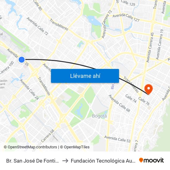 Br. San José De Fontibón (Ac 26 - Kr 96a) to Fundación Tecnológica Autónoma De Bogotá Faba map