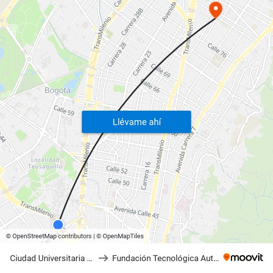 Ciudad Universitaria - Lotería De Bogotá to Fundación Tecnológica Autónoma De Bogotá Faba map