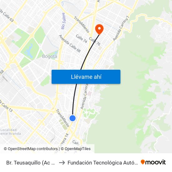 Br. Teusaquillo (Ac 32 - Av. Caracas) to Fundación Tecnológica Autónoma De Bogotá Faba map