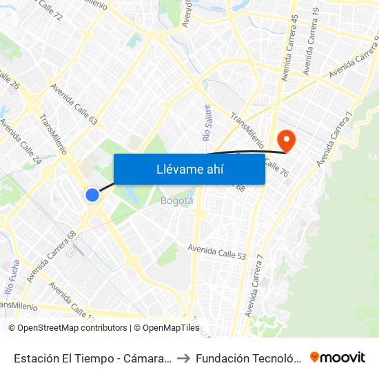 Estación El Tiempo - Cámara De Comercio De Bogotá (Ac 26 - Kr 68b Bis) to Fundación Tecnológica Autónoma De Bogotá Faba map