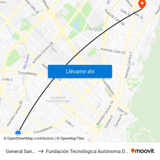 General Santander to Fundación Tecnológica Autónoma De Bogotá Faba map