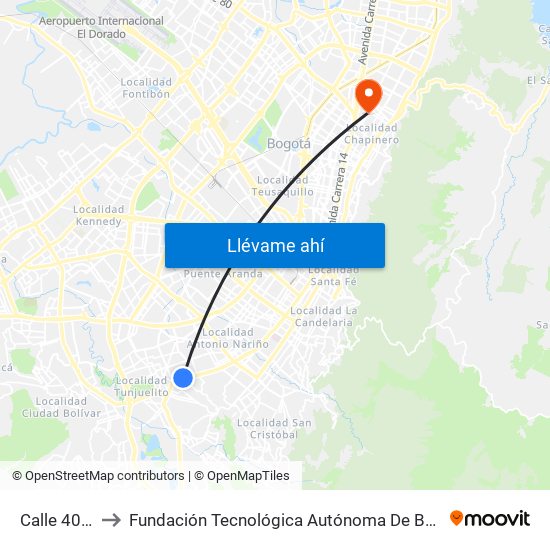 Calle 40 Sur to Fundación Tecnológica Autónoma De Bogotá Faba map