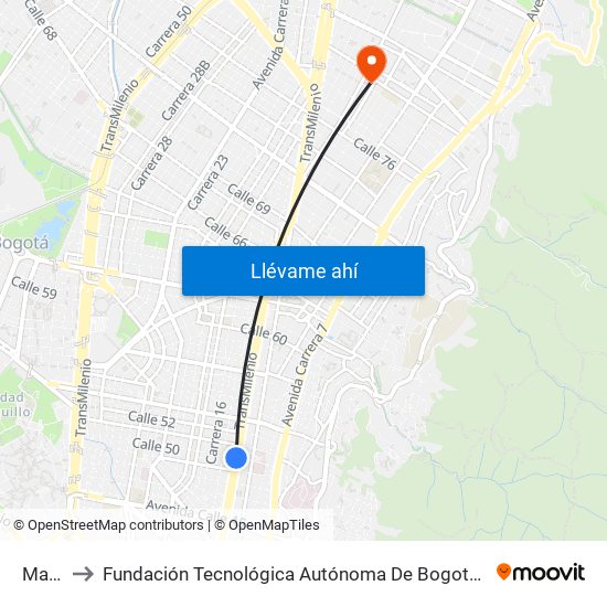 Marly to Fundación Tecnológica Autónoma De Bogotá Faba map
