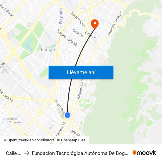 Calle 26 to Fundación Tecnológica Autónoma De Bogotá Faba map