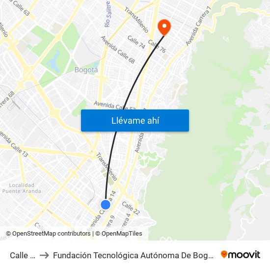 Calle 19 to Fundación Tecnológica Autónoma De Bogotá Faba map