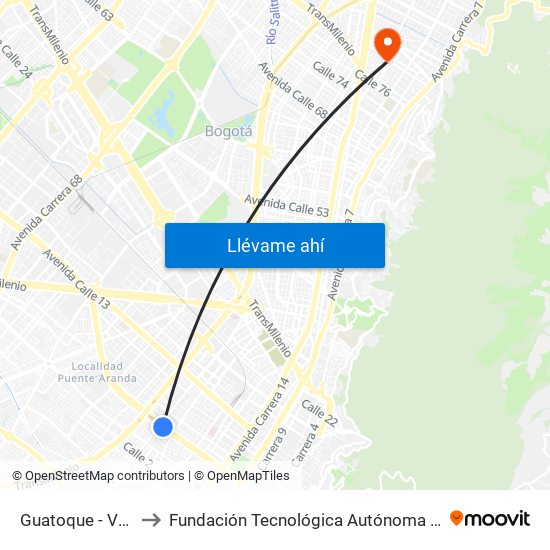 Guatoque - Veraguas to Fundación Tecnológica Autónoma De Bogotá Faba map