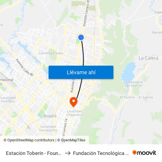 Estación Toberín - Foundever (Auto Norte - Cl 166) to Fundación Tecnológica Autónoma De Bogotá Faba map