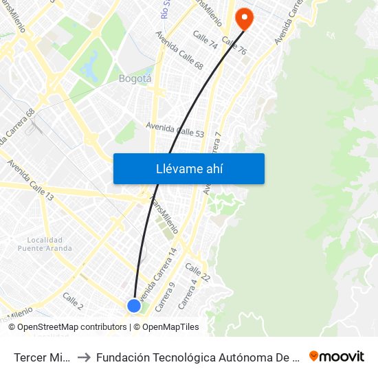 Tercer Milenio to Fundación Tecnológica Autónoma De Bogotá Faba map