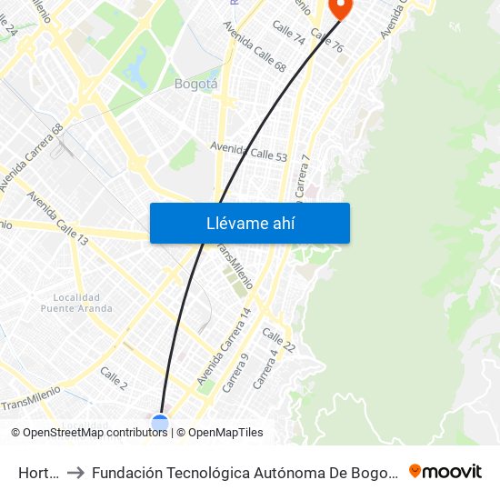 Hortua to Fundación Tecnológica Autónoma De Bogotá Faba map