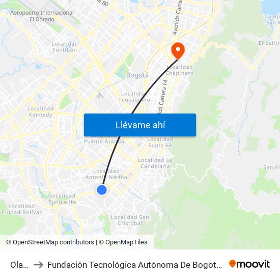 Olaya to Fundación Tecnológica Autónoma De Bogotá Faba map