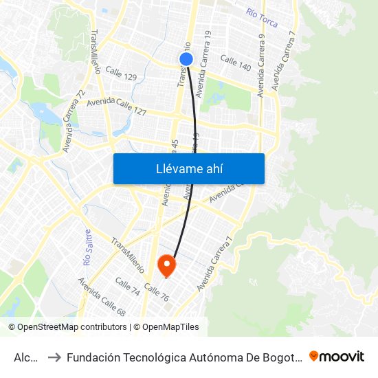 Alcalá to Fundación Tecnológica Autónoma De Bogotá Faba map