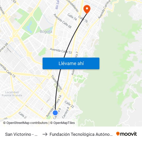 San Victorino - Neos Centro to Fundación Tecnológica Autónoma De Bogotá Faba map