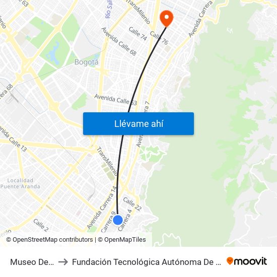 Museo Del Oro to Fundación Tecnológica Autónoma De Bogotá Faba map