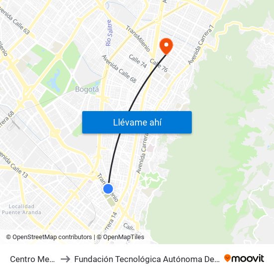 Centro Memoria to Fundación Tecnológica Autónoma De Bogotá Faba map