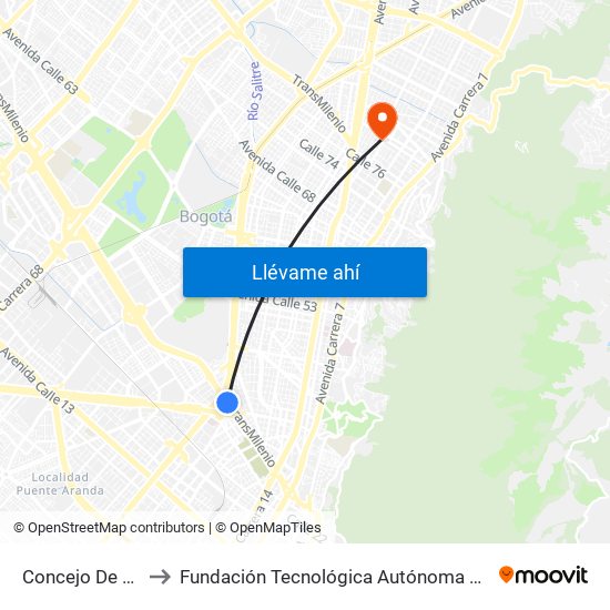 Concejo De Bogotá to Fundación Tecnológica Autónoma De Bogotá Faba map