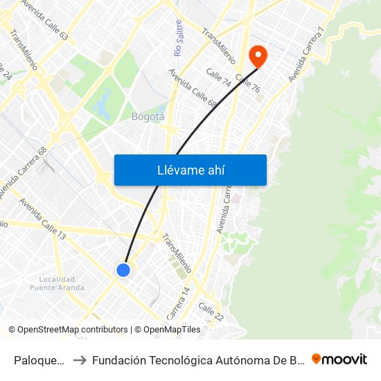 Paloquemao to Fundación Tecnológica Autónoma De Bogotá Faba map