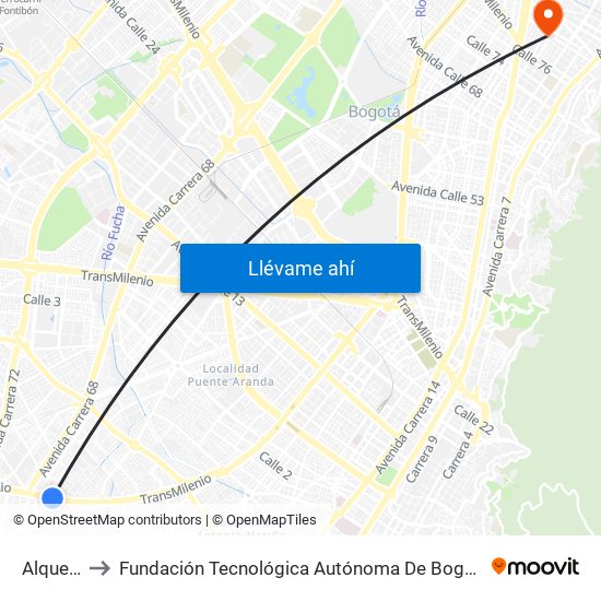 Alquería to Fundación Tecnológica Autónoma De Bogotá Faba map