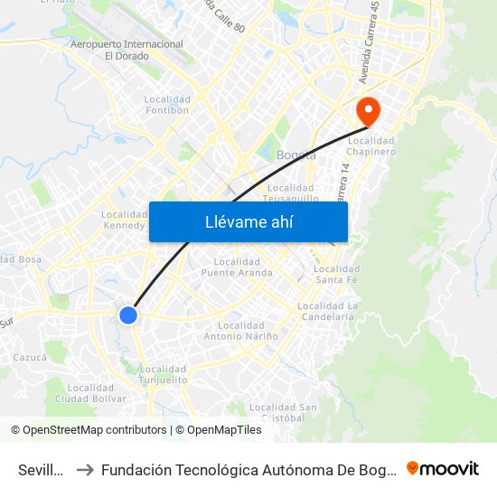Sevillana to Fundación Tecnológica Autónoma De Bogotá Faba map