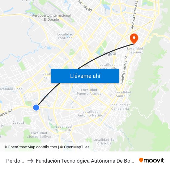 Perdomo to Fundación Tecnológica Autónoma De Bogotá Faba map