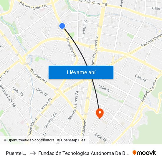 Puentelargo to Fundación Tecnológica Autónoma De Bogotá Faba map