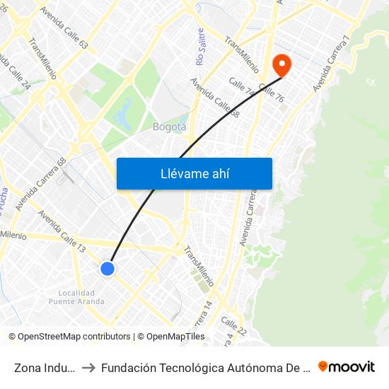 Zona Industrial to Fundación Tecnológica Autónoma De Bogotá Faba map